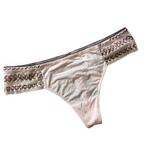 NWT Pink Satin Calvin Klein Thong Panties with Colorful Knit Trim